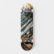 Retro-Futuristic Tech Street Art Skateboard 4