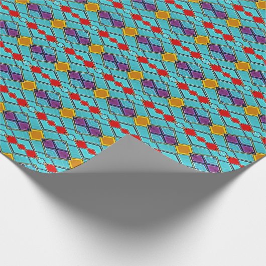 Retro Futuristic Turquoise en Red Daimonds Cadeaupapier (Hoek)