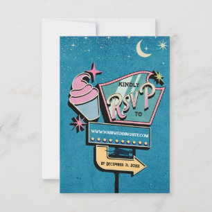 Retro Futuristic Wedding RSVP Sign Kaartje