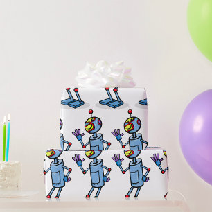 Retro Futuristisch Robot Karakter Waving Cadeaupapier