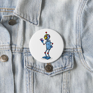 Retro Futuristisch Robot Karakter Waving Ronde Button 7,6 Cm