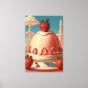 Retro futuristische aardbeientaart Canvas Print