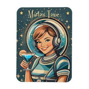Retro Futuristische Astro Meisje Martini Tijd Magneet