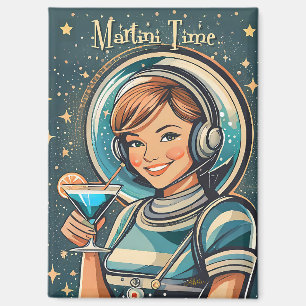Retro Futuristische Astro Meisje Martini Tijd Magneet