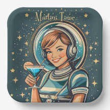 Retro Futuristische Astro Meisje Martini Tijd