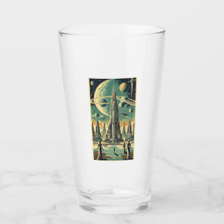 Retro Futuristische Buitenaardse Stad Postkaart Ku Glas