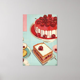 Retro futuristische kersentaart canvas afdruk