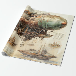 Retro Futuristische Koperen Luchtvaarttechniek Cadeaupapier