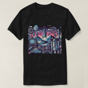 Retro Futuristische Ruimte Illustratie met Rakette T-shirt