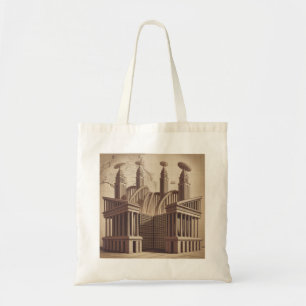 Retro Futuristische Sci Fi Oude Tempel Satelliet Tote Bag