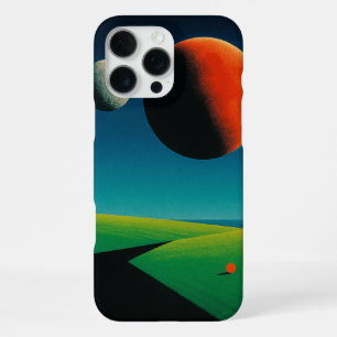 retro futuristische surrealistische planeet iPhone 16 pro max hoesje