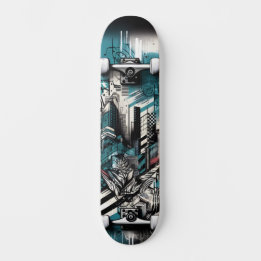 Retro-futuristische Tech Street Art Skateboard 1