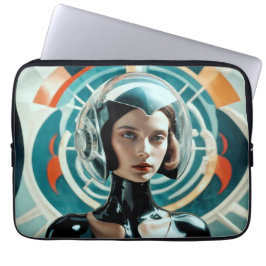 Retro futuristische vrouw 1950 sci-fi stijl laptop sleeve