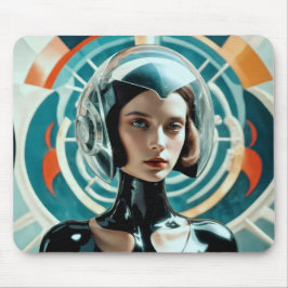 Retro futuristische vrouw 1950 sci-fi stijl muismat