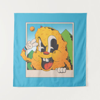 Retro Fuzzy Oranje Vredesteken Cartoon Wandkleed
