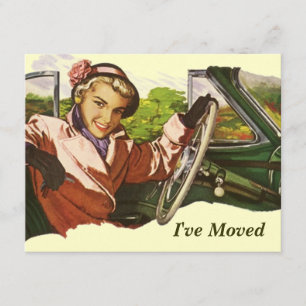 Retro Gal en voiture J'ai déménagé Faire-part