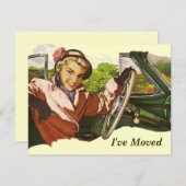Retro Gal en voiture J'ai déménagé Faire-part (Devant / Derrière)