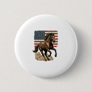 Retro galopperend paard Amerikaanse vlag shirt ont Ronde Button 5,7 Cm