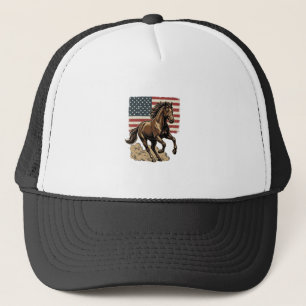 Retro Galopperend Paard Amerikaanse Vlag Shirt Ont Trucker Pet