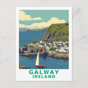 Retro Galway Ierland Reis Kunst Ansichtkaart Briefkaart
