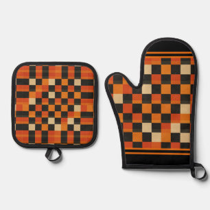 Retro Game Board Check Oven Mitt & Pot Houder Set