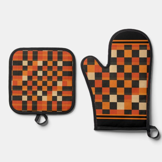 Retro Game Board Check Oven Mitt & Pot Houder Set (Voorkant)