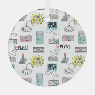 Retro Game Controllers: kleurrijk naadloos patroon Glas Ornament