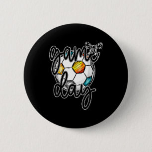 Retro Game Day Voetbal Coquette Boog Vrouwen Meisj Ronde Button 5,7 Cm