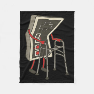 Retro gamecontroller oude gamer met rollator leuk fleece deken