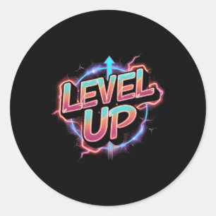 Retro gameniveau omhoog jongens meisjes mannen vro ronde sticker