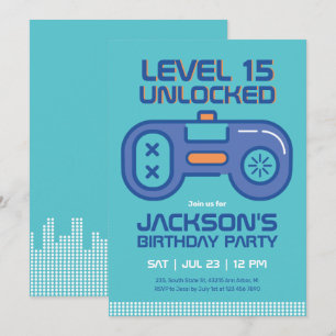 Retro Gamer Boy Blauwgroen Blue Video Games Birthd Kaart