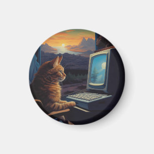 Retro Gamer Cat   8-bits Pixel Art-gaming Magneet