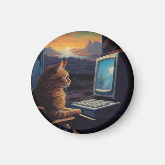 Retro Gamer Cat | 8-bits Pixel Art-gaming Magneet (Voorkant)