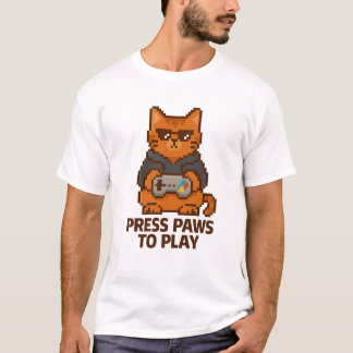 Retro Gamer Cat – Druk op de poten om Pixel Art T- T-shirt