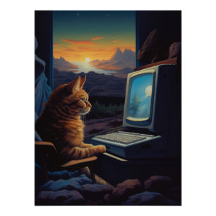 Retro Gamer Kat   8-Bit Pixel Art Gaming Perfect Poster