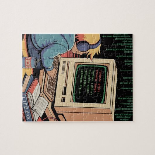 Retro Gamer Kind op  Computer Pixel Art Legpuzzel (Horizontaal)
