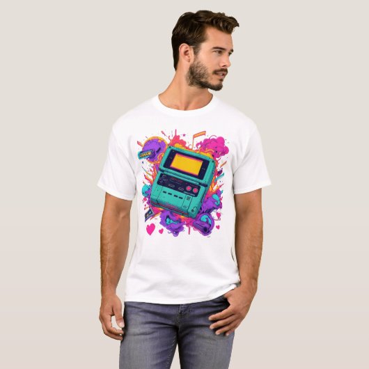 Retro Gamer Vibes – Neon Arcade T-shirt uit de jar (Voorkant volledig)