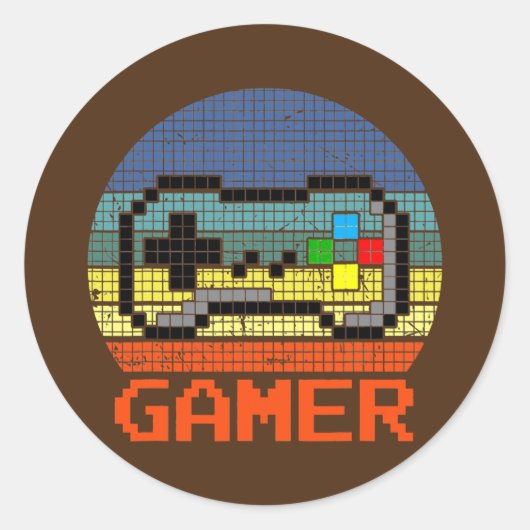 Retro Gaming Gamer Gaming Studie 8 Bites Ronde Sticker (Voorkant)