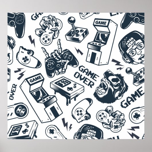 Retro gaming patroon. poster (Voorkant)