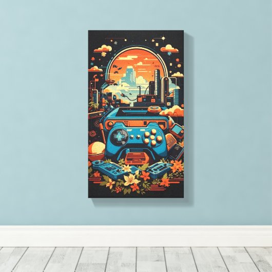 Retro Gaming Stad Canvas Afdruk (Insitu (Houten vloer))