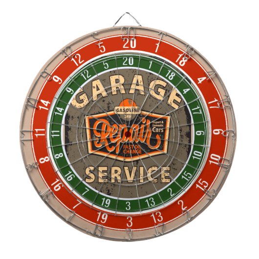Retro Garage-reparatieschema Dartbord (Voorkant)