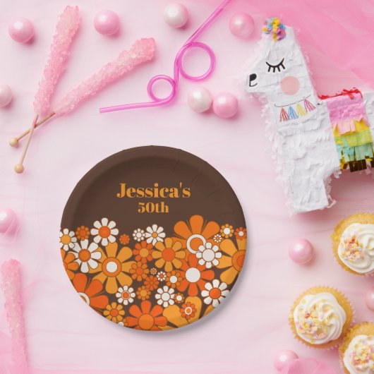 Retro Garden 70s Gepersonaliseerde Verjaardag Papieren Bordje (Feest)