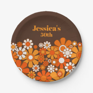 Retro Garden  70s Gepersonaliseerde Verjaardag Papieren Bordje