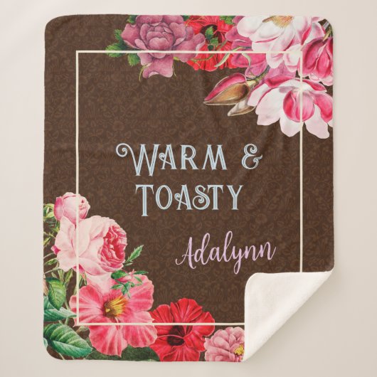 Retro Garden Custom Greeting Name Coffee Brown Sherpa Deken (Voorkant)