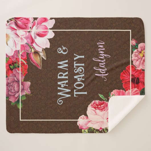 Retro Garden Custom Greeting Name Coffee Brown Sherpa Deken (Voorkant (horizontaal))