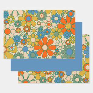 Retro Garden Floral 60s 70s Patroon Inpakpapier Vel