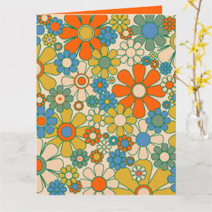Retro Garden Floral 60s 70s Pattern Oranje Kaart
