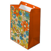 Retro Garden Floral 60s 70s Pattern Oranje Medium Cadeauzakje (Achterkant Gekanteld)