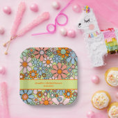 Retro Garden Flowers 60s 70s Boho Floral Pattern Papieren Bordje (Feest)