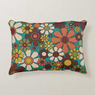 Retro Garden Flowers 60s 70s Floral Pattern Accent Kussen